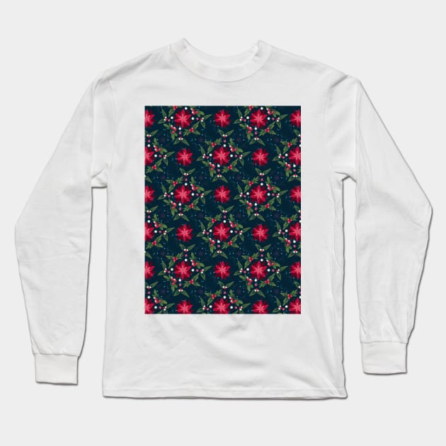 Poinsettia floral pattern Long Sleeve T-Shirt by misnamedplants